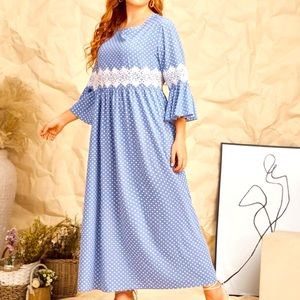 Plus polka dot print contract lace dress